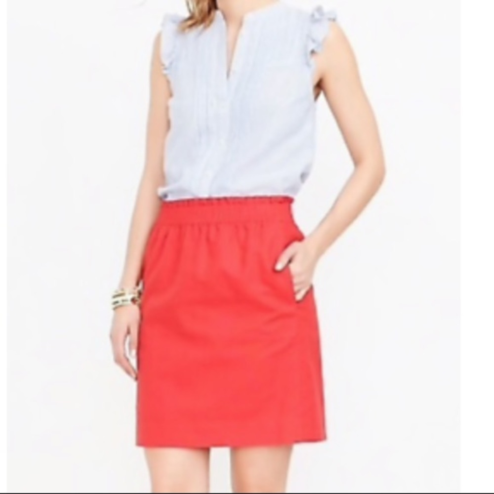 Coral Stretch Waist Linen Skirt with Pockets